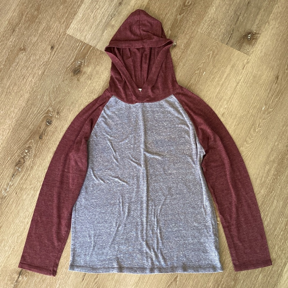 Threads 4 Thought Long Sleeve Hoodie Grey Burgundy T Shirt Kids Size 12